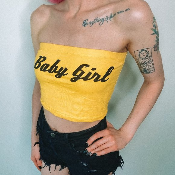 Forever 21 ''BABYGIRL'' Yellow Tube Top - Picture 1 of 5